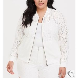 Torrid 0 White Eyelet Bomber jacket